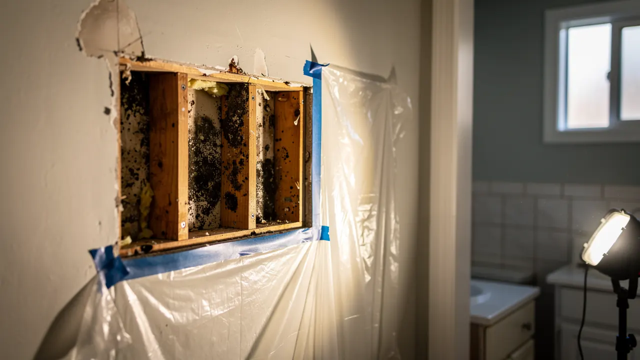 Opened wall during mold removal inside a Santa Clarita home