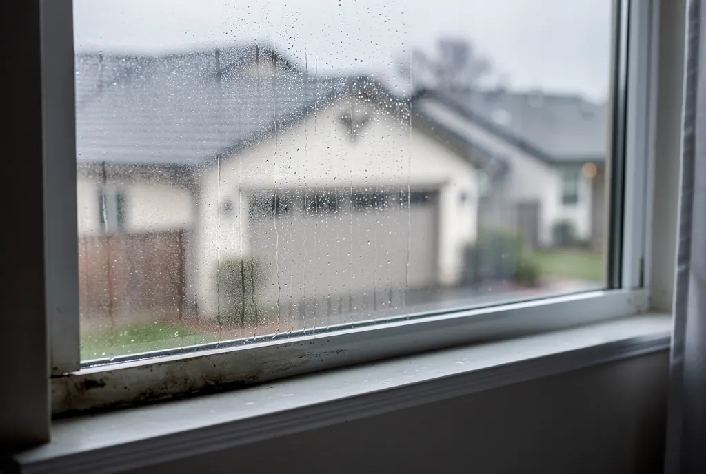 Window track condensation and early mold signs in a Saugus bedroom